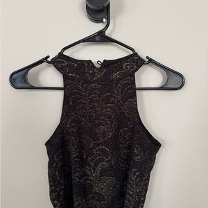 New York & Company Black Silver Embellished High Low Tank Top